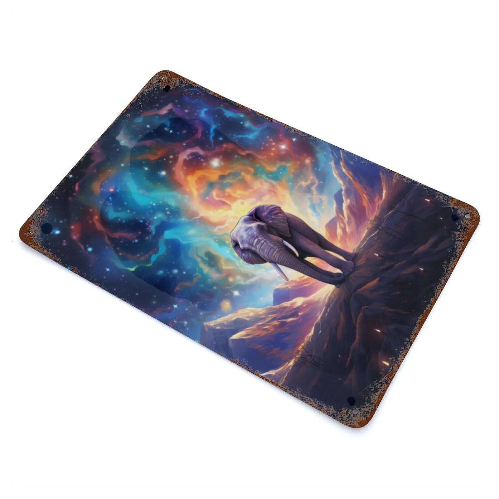 Elephant at Starry Sky Rust Effect Tin Sign 11.8"x7.9", Ideal for Farmhouse, Kitchen And Entryway Decor