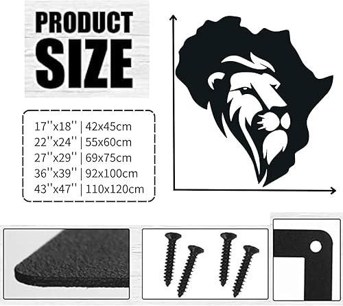 Miniatura 4 de Fayholy Decoración de pared de metal de león, arte de pared de mapa de África, arte de pared de metal con cabeza de león, decoración de pared de