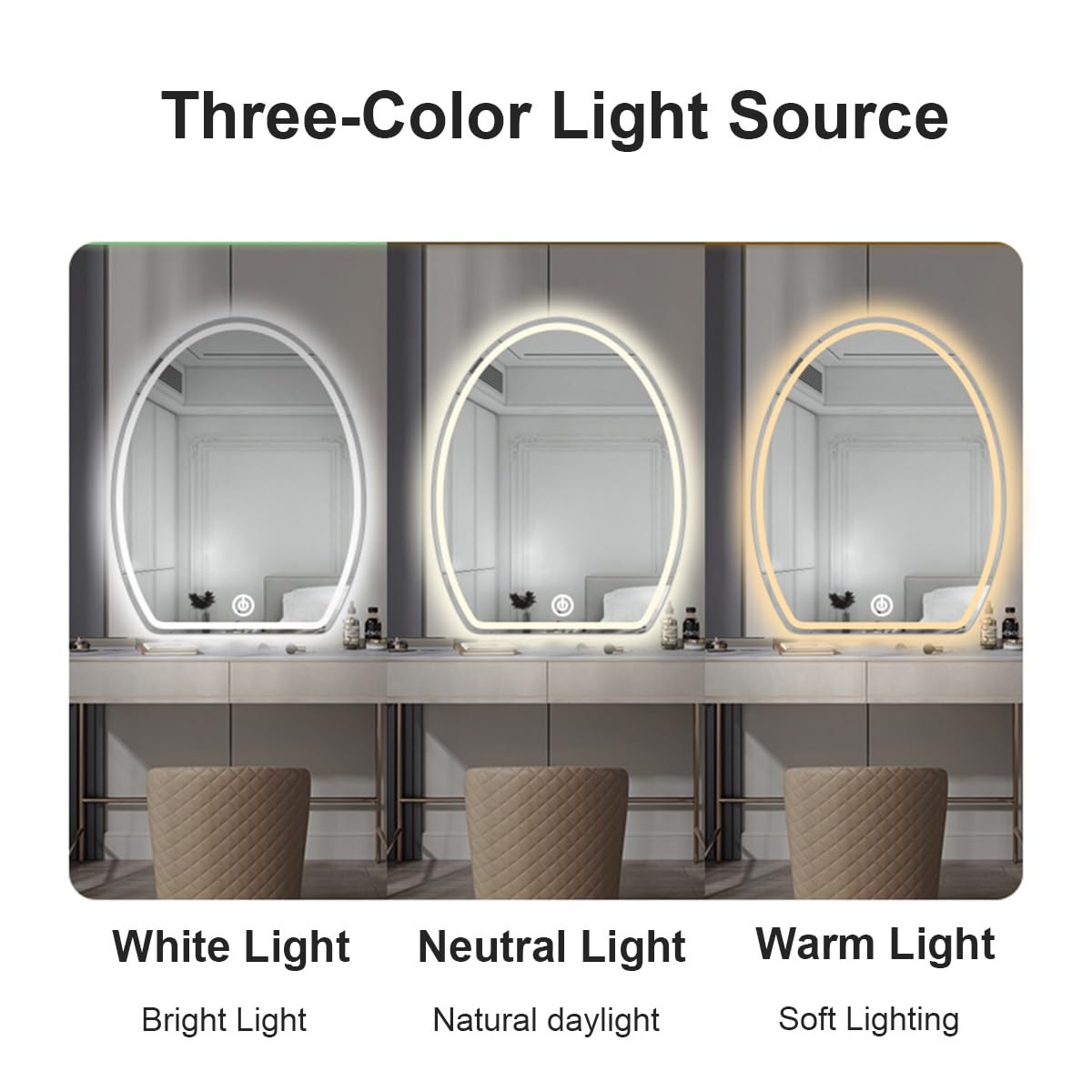 Ovale Badkamerspiegels Met Led-verlichting 40×60cm 60×80cm Verlichte Wandspiegel Voor Kaptafels 3 Kleuren Temperatuurontwaseming Aanraakschakelaar IP44-geclassificeerd Waterdicht(40x60cm