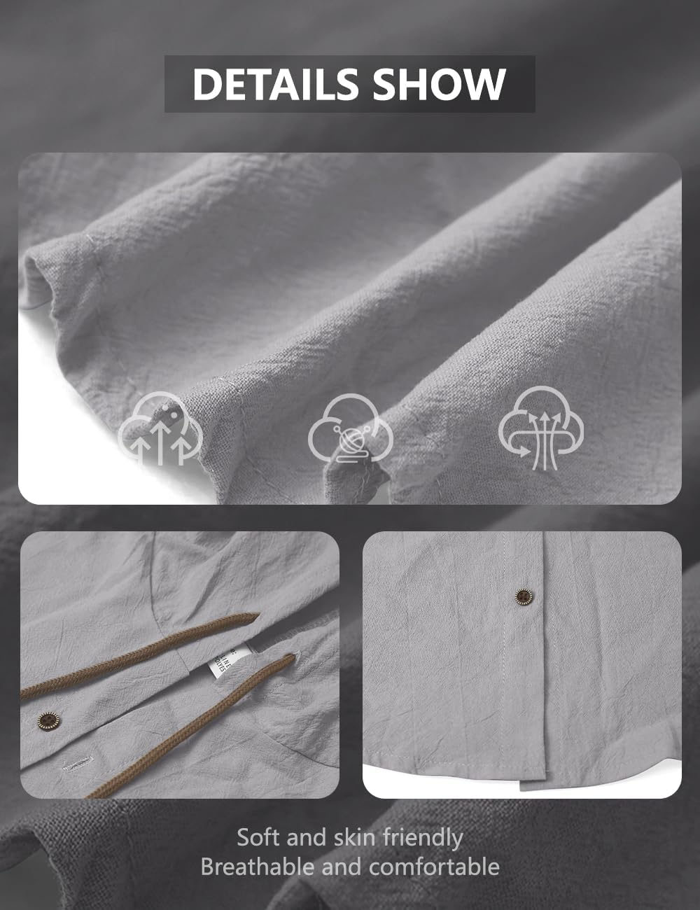 Mens Cotton Linen Button Down Hoodies Long Sleeve Casual Hoodies Hawaiian Beach Top Lightweight Fashion Shirts - Image 6