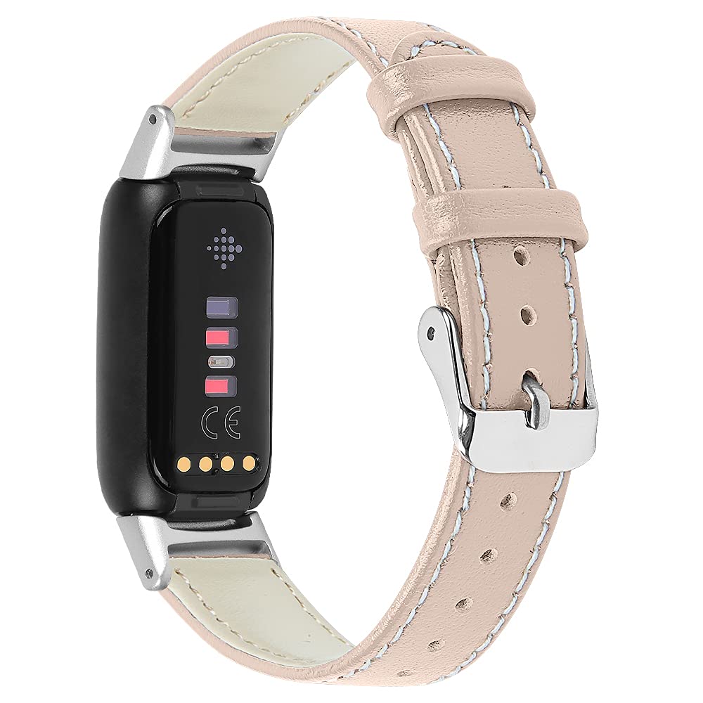AISPORTS Compatible with Fitbit Luxe Strap Leather for Women Men, Soft Breathable Leather Sport Wristband Metal Buckle Clasp Bracelet Replacement Strap for Fitbit Luxe Fitness and Wellness Tracker