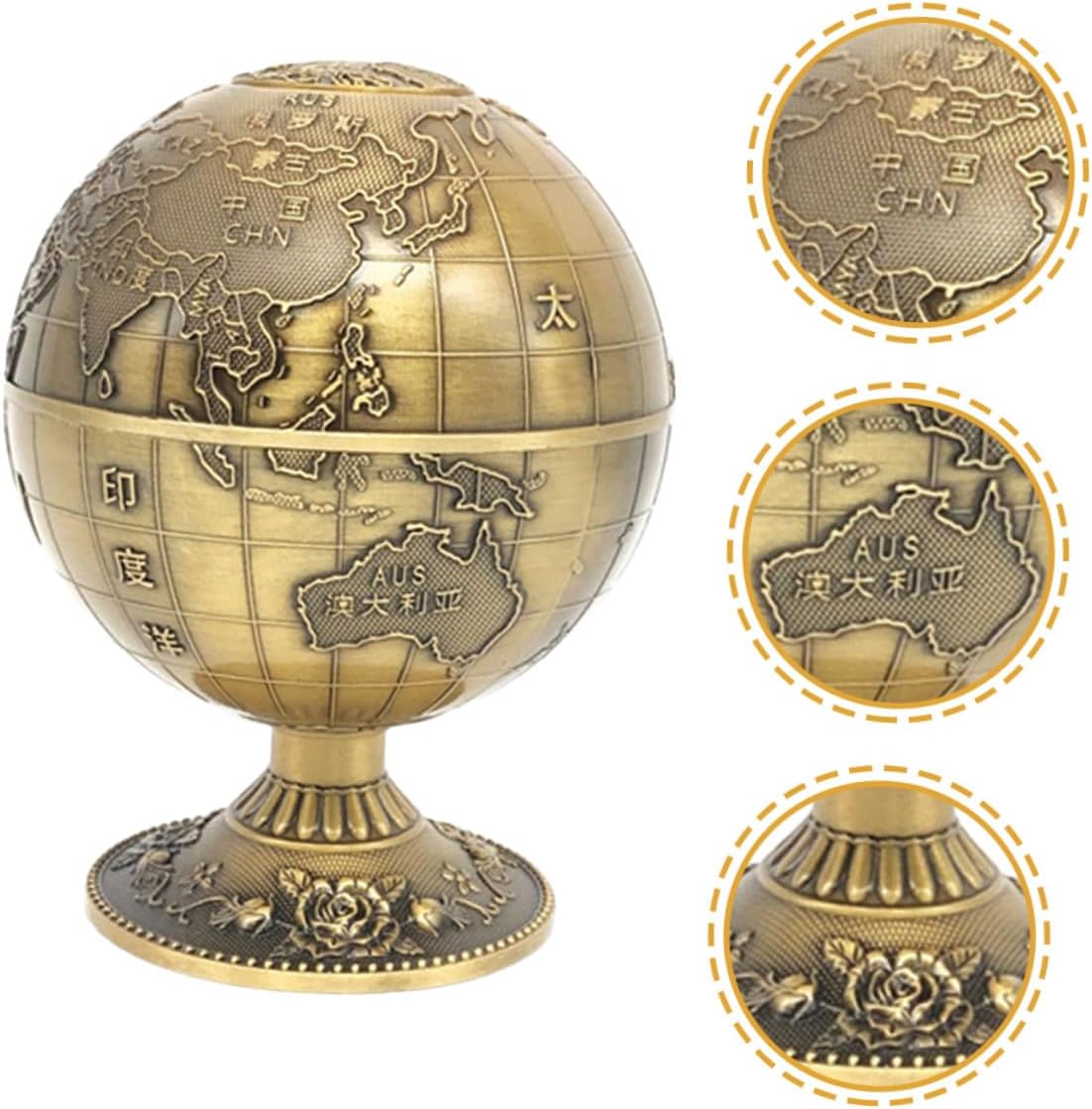 Retro 360° Rotating Sphere Toothpick Holder Press-style Desktop Toothpick Container Small Kitchen Storage Box for Household Dining Room Use Copper Color