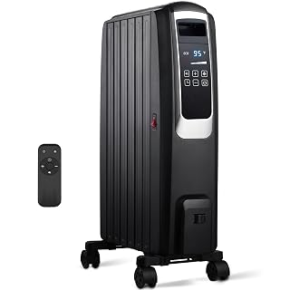 Oil Filled Radiator Heater, Portable Electric Space Heater for Indoor Use, Quiet Energy Saving Room Heater with Adjustable Thermostat, Overheat & Tip-Over Protection, Black - Amazon product rated Grade A