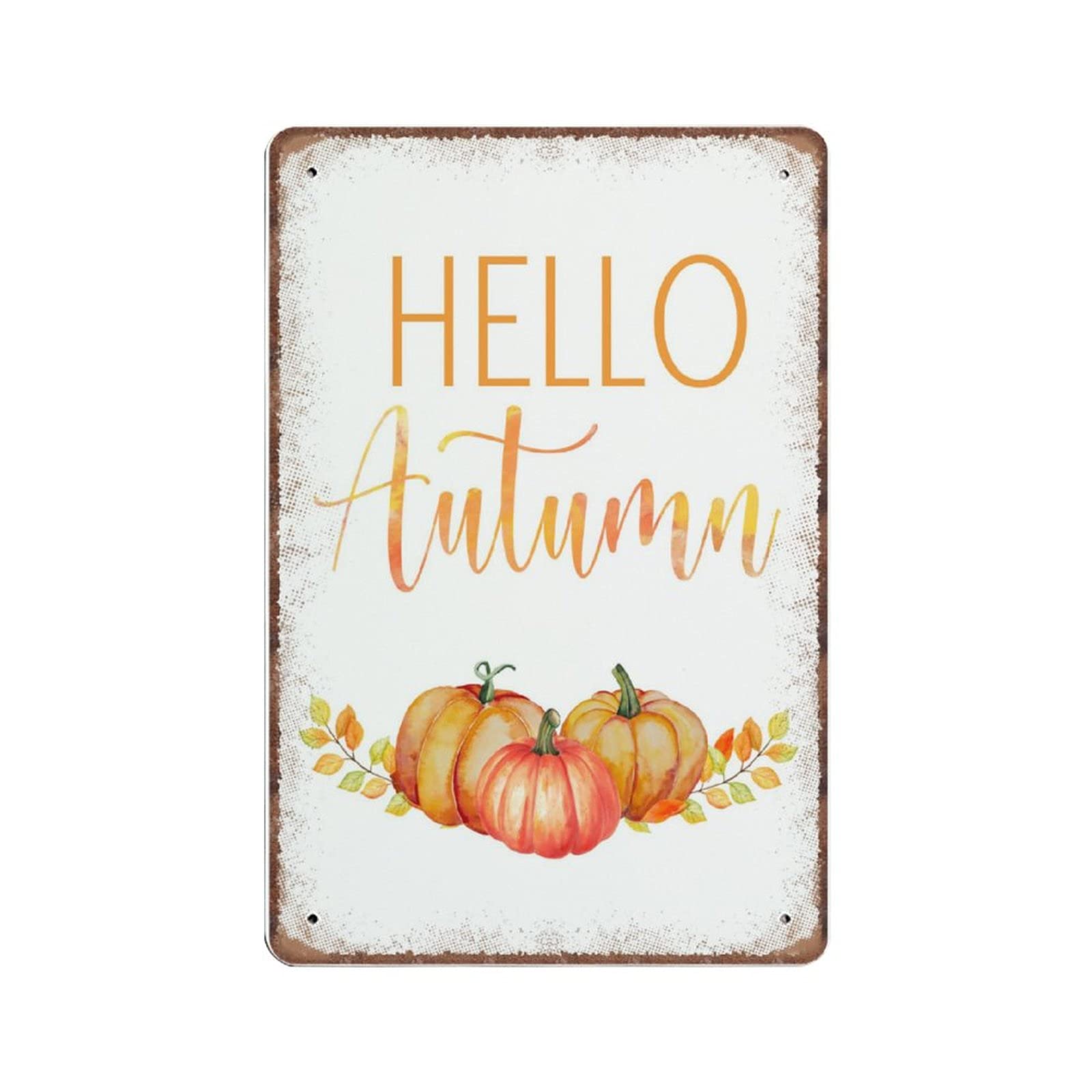 Dreacoss Material_tin 8 Hello Autumn Tin Signs, Fall Autumn Wall Art, Retro Funny Metal Sign Vintage Poster Wall Art For Kitchen Garden Bathroom Farm Home Coffee Decor Tin Sign, 20X30 Cm