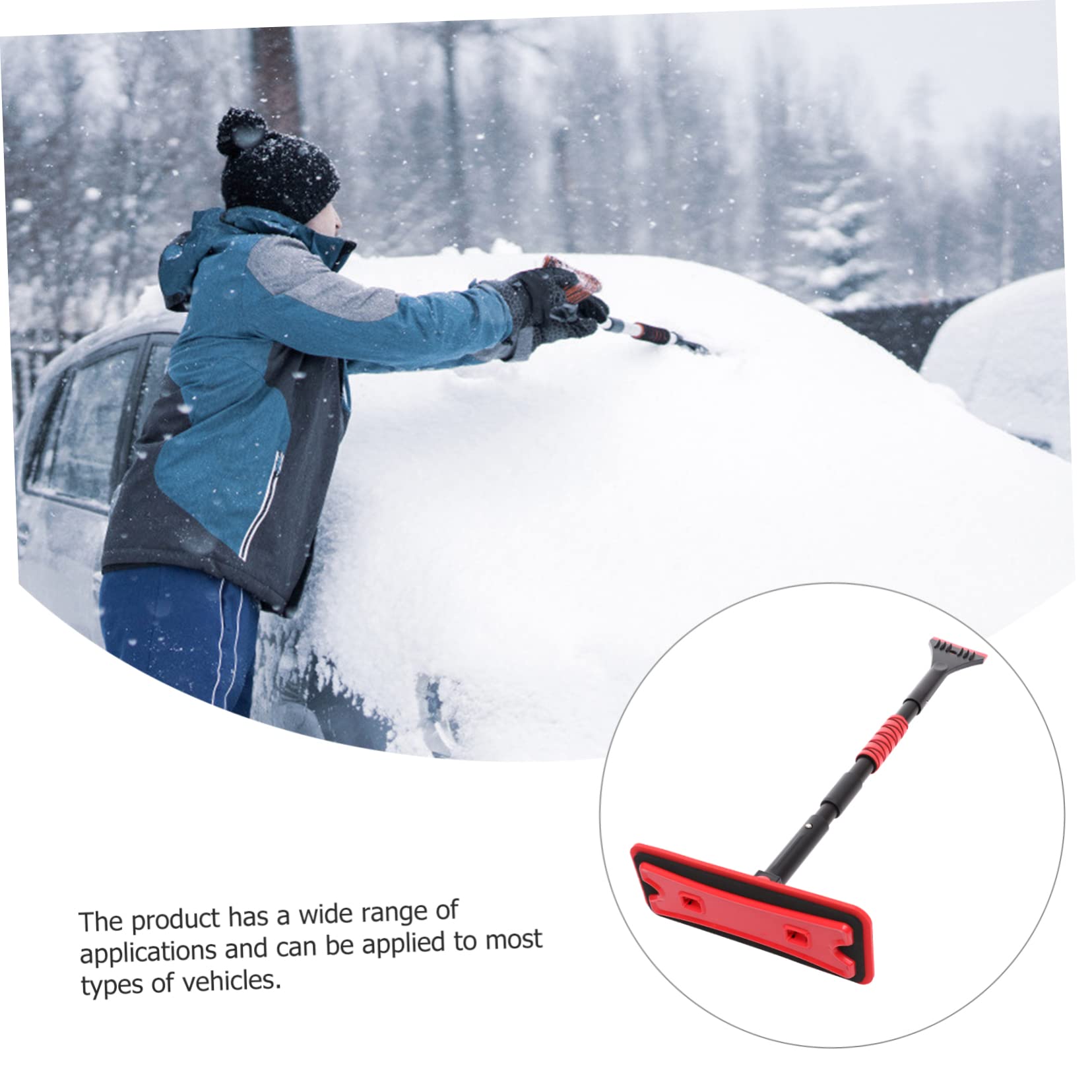 Cabilock Grattoir à Neige et Brosse pour Voiture Rouge, Manche Télescopique