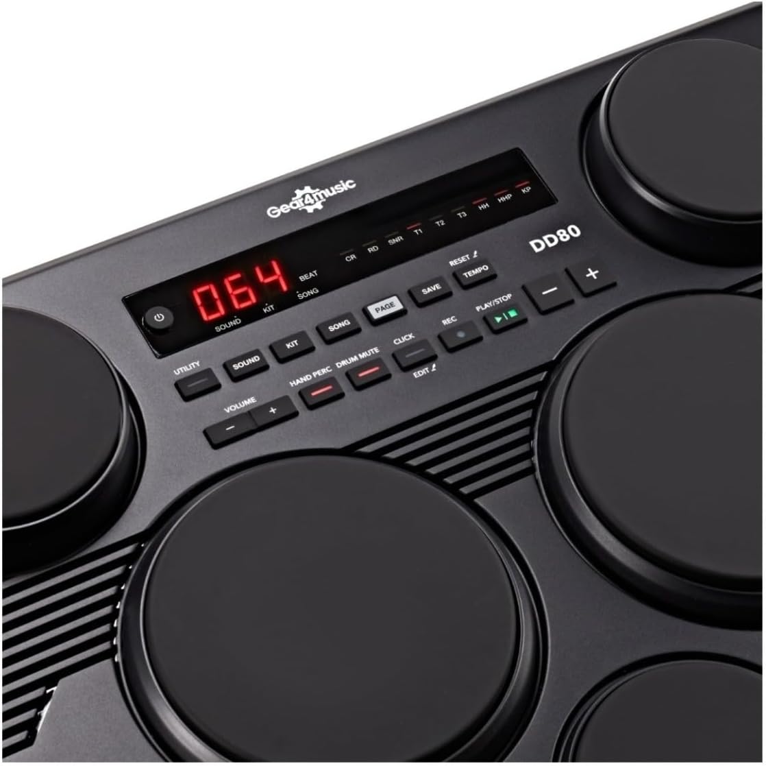 Close-up of the DD80 control panel with display showing '064 SOUND'