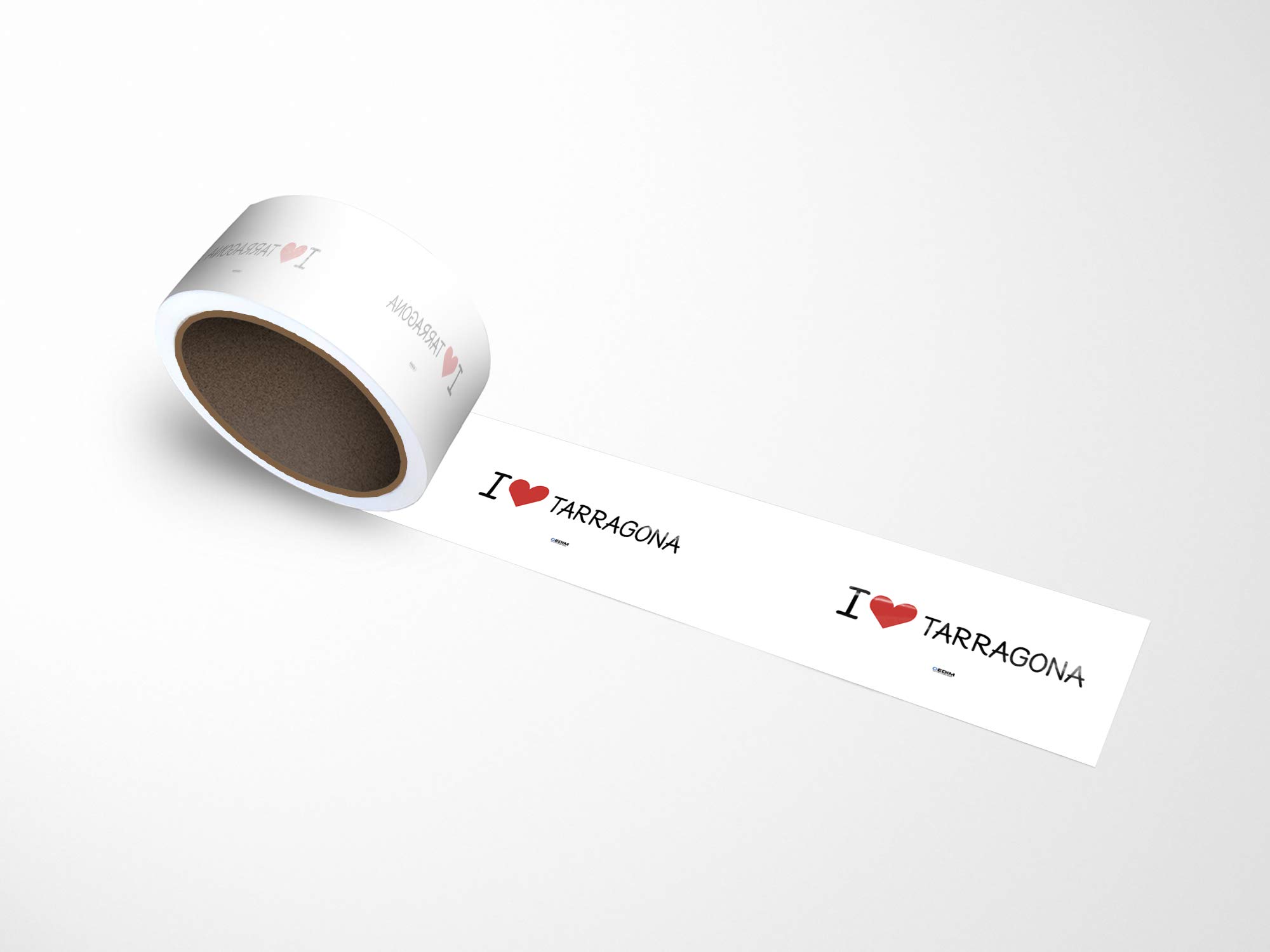 Oedim Rollo Bobina con 500 Etiquetas de I Love Tarragona | 9x3,5cm | Fabricadas en Polipropileno Blanco Adhesivo