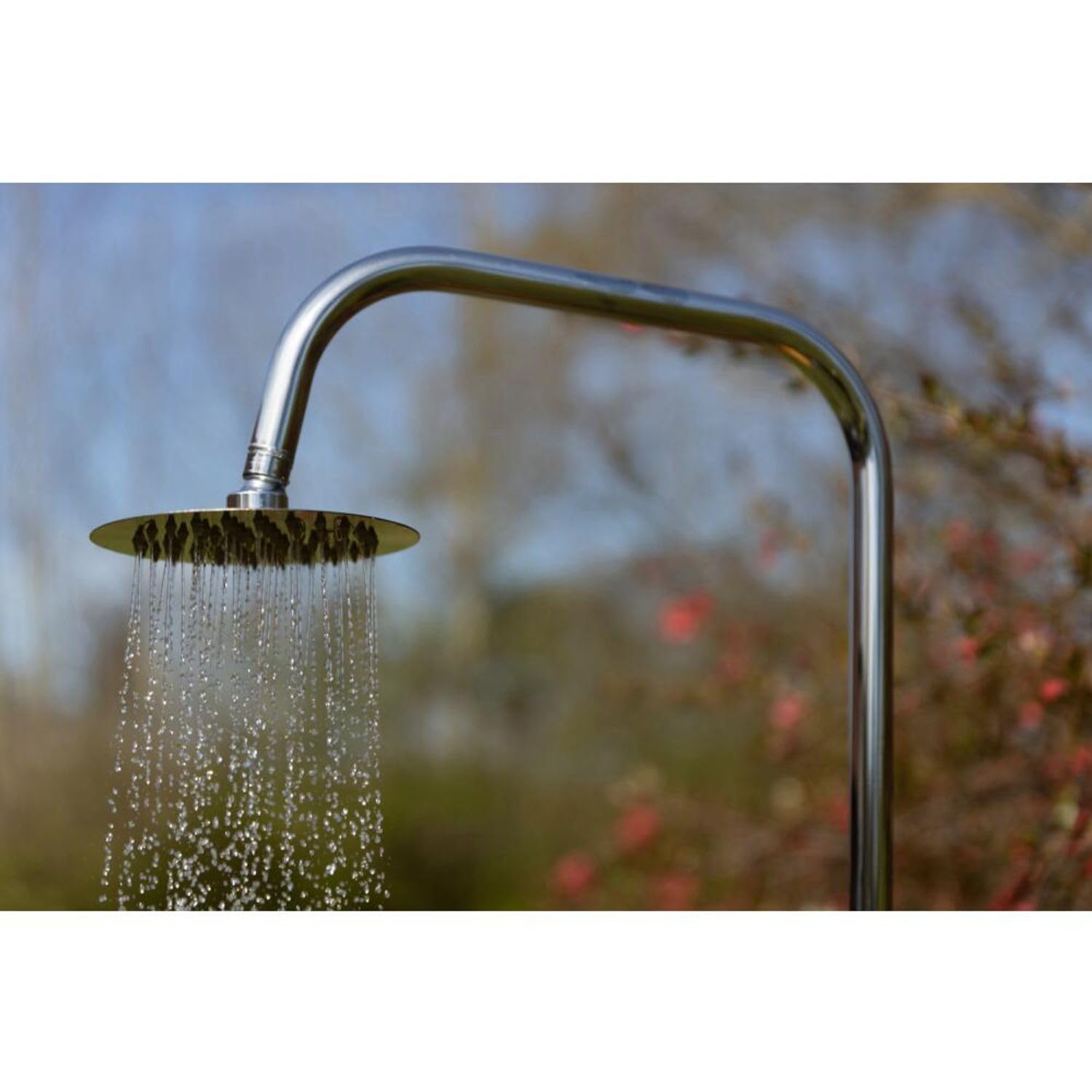 BURI Gartendusche aus geöltem Kiefernholz mit verzinktem Eisen 75x75x221cm Dusche Garten Außendusche mit Bodenplatte outdoor Holz Holzdusche
