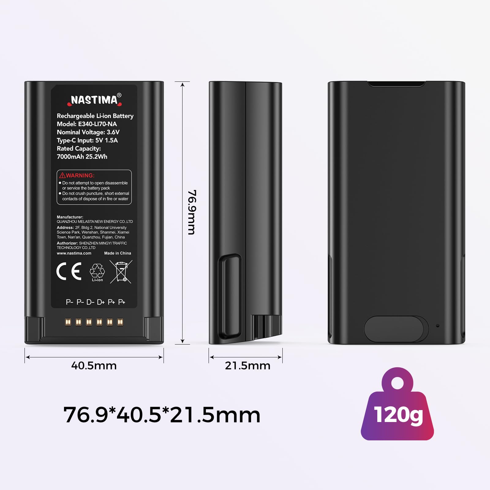 NASTIMA Batteria Agli ioni di Litio 7000mAh 25,2Wh Compatibile con eufy Videocitofoni E340 & C31, Batteria a Rilascio Rapido con USB-C, Lunga Durata, BMS Integrato