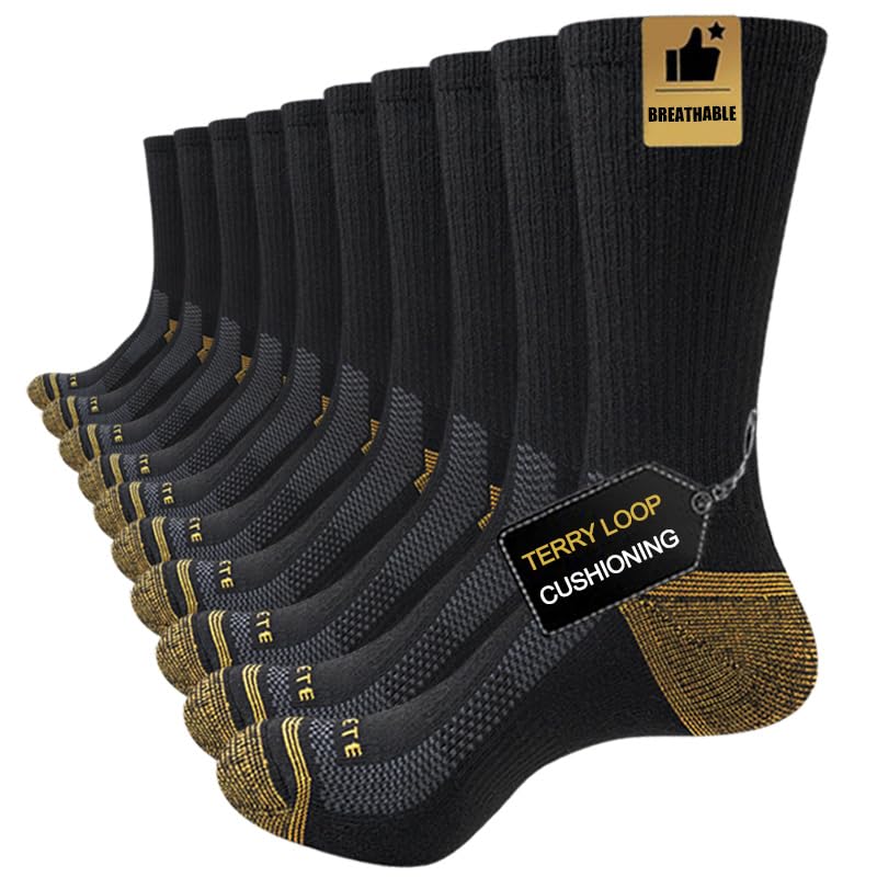 Men's Light Cushion Work Socks 5/10 Pairs, Breathable Crew Socks