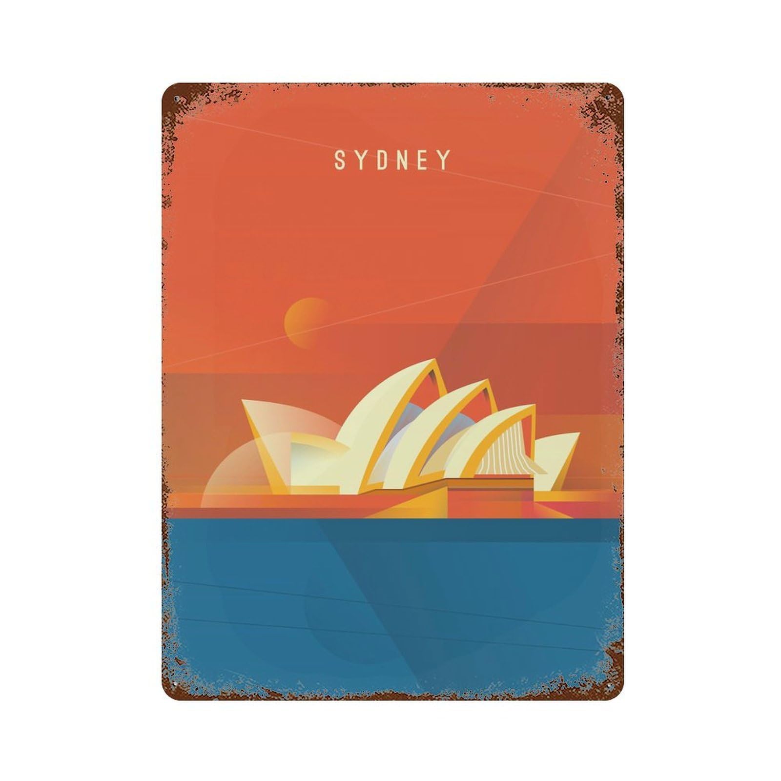 Distressed Metal Wall Sign Sydney 15.7"x11.8", Old School Wall Decor for Bistro, Counter And Cafe Decor