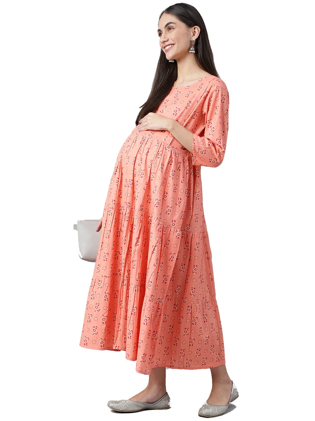 negen Cotton Maternity Dresses for Women with Feeding Zip - Floral Breastfeeding Maternity Gown Kurti for Pregnant Women - Nursing Pre and Post Pregnancy Wear-picture-17
