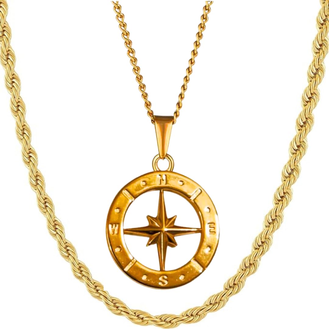 DVRK Conjunto Collares Hombre Bañados en Oro 18k con Base Acero Inoxidable 316L – Cadena Oro Hombre 18k - Colgante Hombre - Cadenas de Oro Hombre - Cadena de Oro Hombre - Collar Hombre