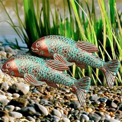 Garden Statues,Koi Fish Decor,Set of 2 Antique Koi Fish Garden Statue,Fish Sculpture Garden for Outdoors,Patio Decor,Backyard and Home Kitchen Decoration,Gardening Gifts for Mom Women Grandma