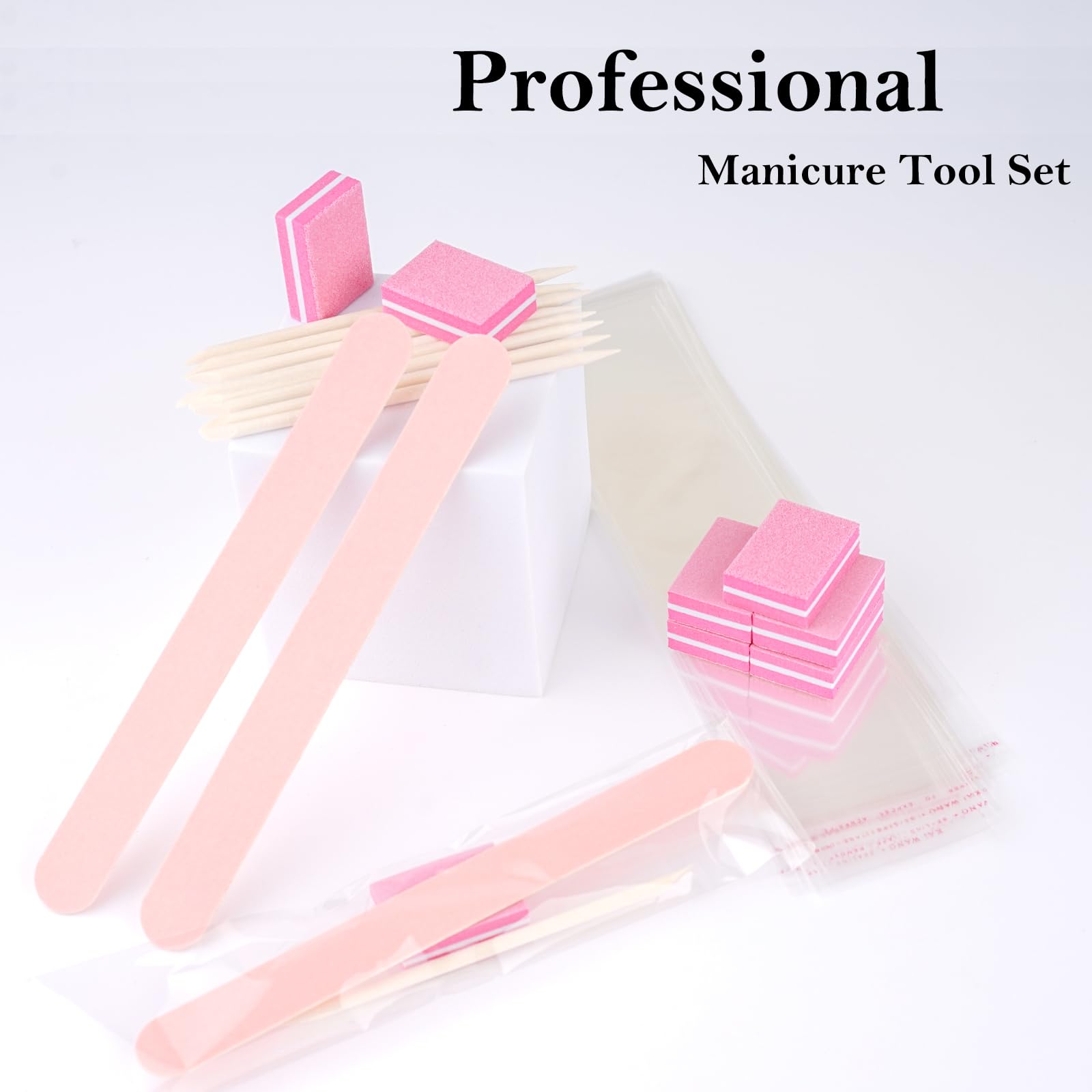 Kit de Manucure Jetable 50 pièces - Comprend : 50 Limes à Ongles, 50 Polissoirs Miniatures, 50 Bâtonnets en Bois, 50 Sachets OPP + Kit d'Accessoires pour Ongles Pressés - Salon & Maison (Rose)