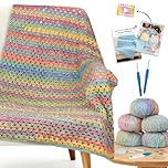 Reessy Crochet Kit, Complete Crochet Kits for Beginners Adults with Soft & Colorful Gradient Yarn Detailed Video Tutorials Crocheting Accessories, Super Easy Beginners Crochet Blanket Kit-Rainbow