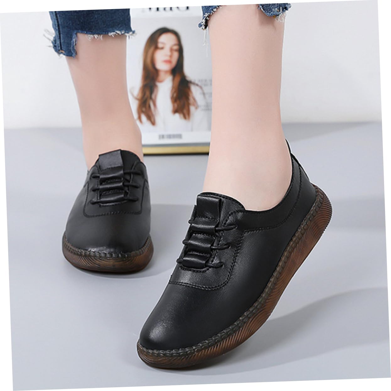 Zapatos De Cuero Perezosos Zapatos Casuales De Mujer De De Gimnasia para Mujer Mocasín para Mujer De Las Mujeres Superior: Cuero Genuino Black