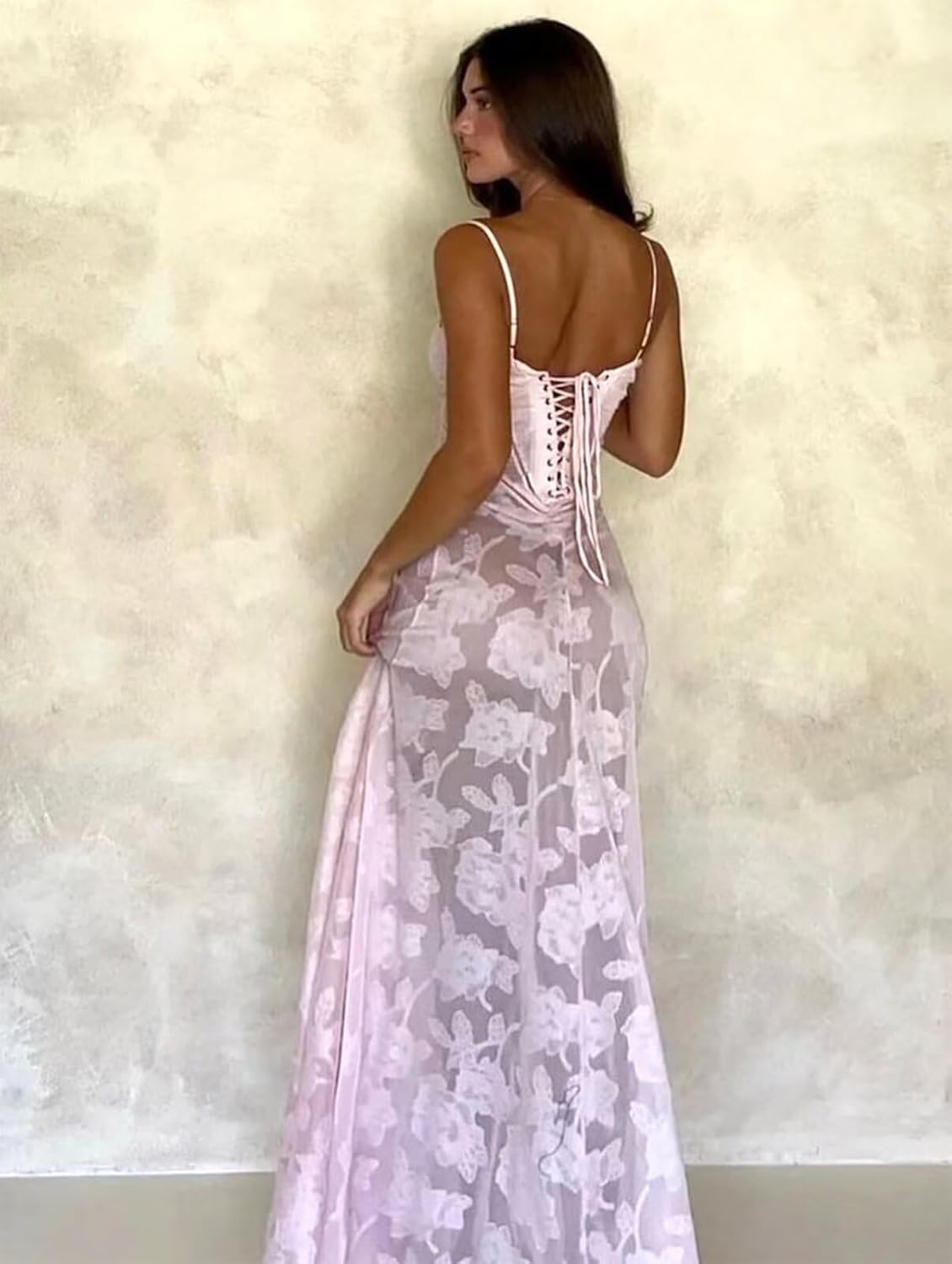 Mollyevers Floral Jacquard Bridesmaid Dresses for Women Long Spaghetti Strap Formal Wedding Guest Dress - Image 2