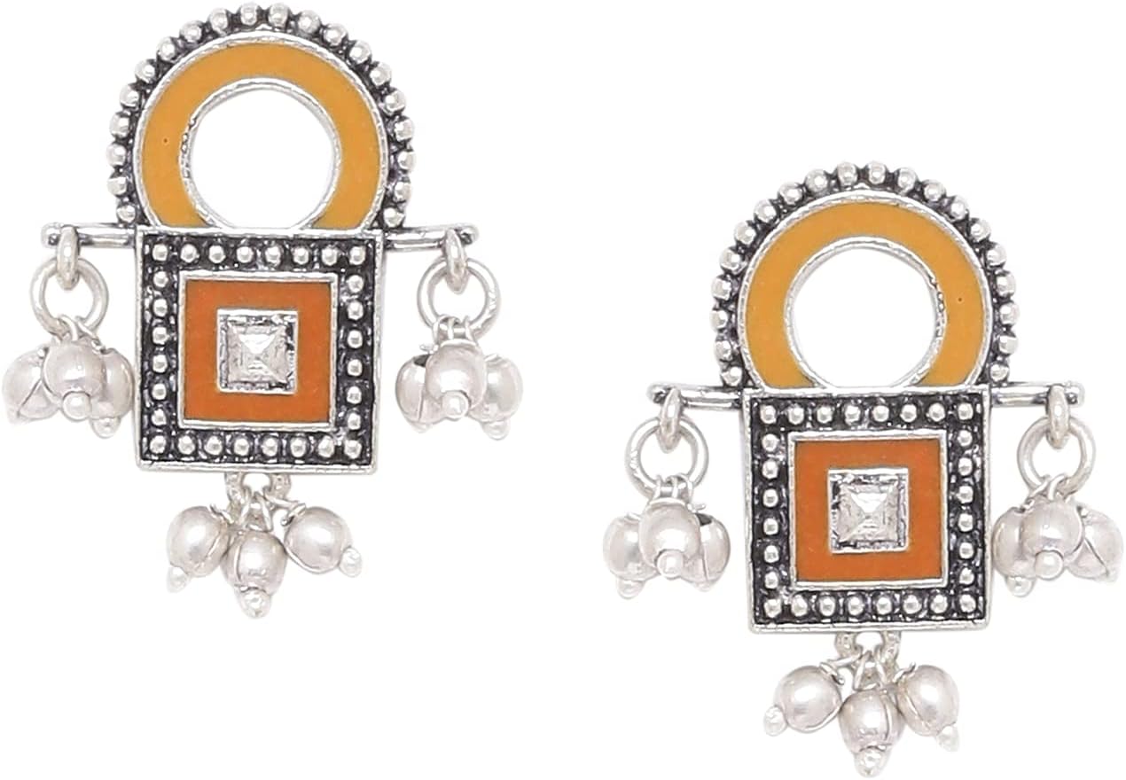 Voylla Sanwari Square Enameled Earrings