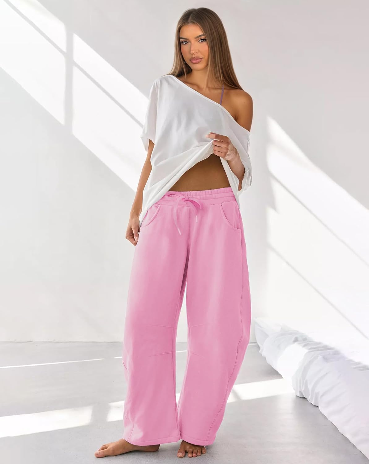 IWD Womens Sweatpants 2026 Baggy Wide Leg Pants Casual Elastic Waisted Drawstring Barrel Sweat Pants with Pockets - Image 5