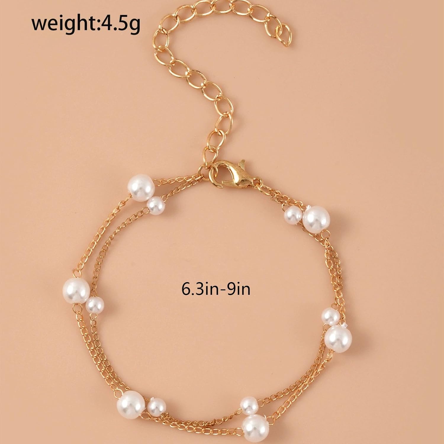 Gold Pearl Bracelets for Women Dainty 14K Gold Plated Pearls Beaded Chain Charm Bracelets Trendy Adjustable Layered Pearl Link Bracelet Simple Bridesmaid Jewelry for Women - Image 4