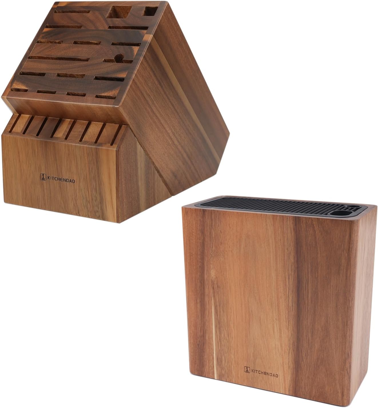 KITCHENDAO 25 Slot Acacia Wood Knife Block and XL Acacia Wood Universal Knife Block