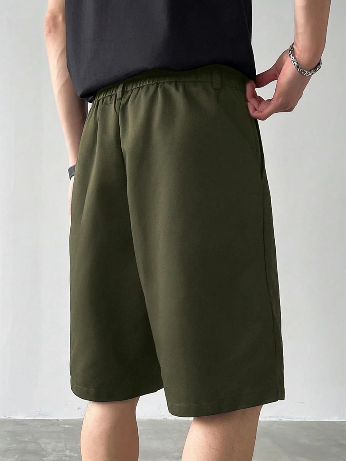 Men's Pleated Dress Shorts Zipper Fly Wide Leg Business Office Work Baggy Bermuda Shorts with Pockets - Image 2