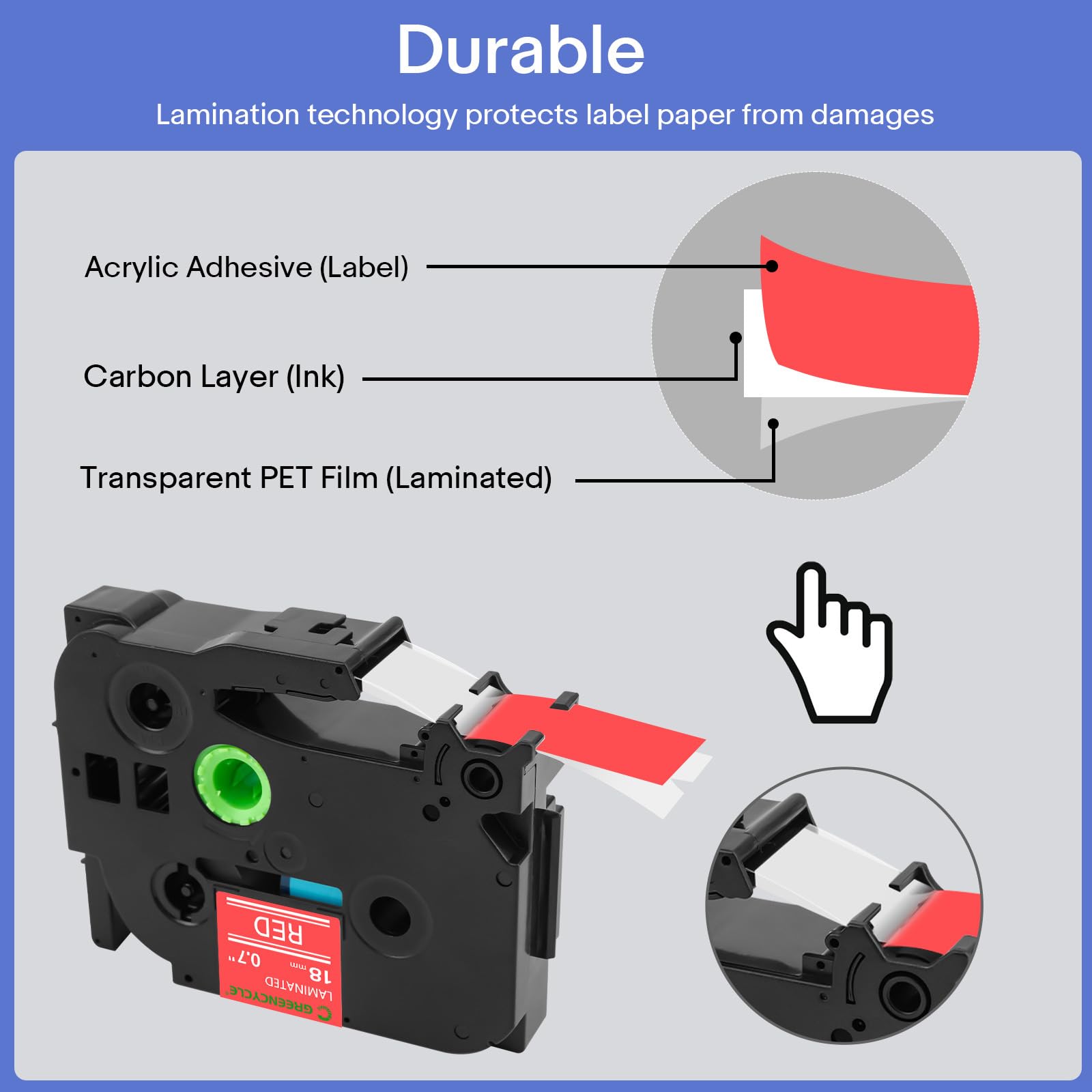 GREENCYCLE Nastro per etichette compatibile con Brother P-Touch TZ TZe 18 mm 0,7" 3/4" bianco su trasparente/nero/rosso/blu/verde, nero su oro per etichettatrice PT-P710BT PTD400 PTD400AD PTD600