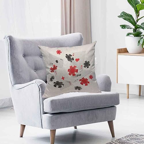 Miniatura 3 de HOSNYE Funda de almohada de lino y algodón con fichas de póquer y Ases Las Vegas, Fortuna y Suerte, Éxito y Riesgo Fundas de cojín decorativas para