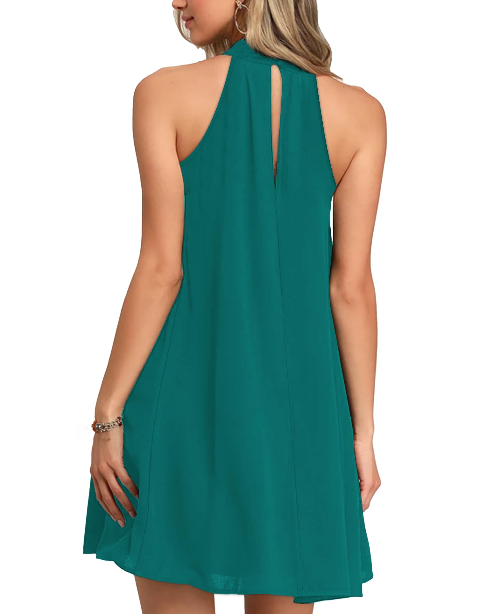 WNEEDU Abito Donna Estivo Vestito Spiaggia Senza Maniche Abito Cort Casual Collo Sospeso Copricostume