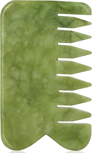 Peine de masaje de jade natural, peine de cuero cabelludo raspado Guasha, herramientas de masaje de cabeza de mano multifuncionales (estilo 3)