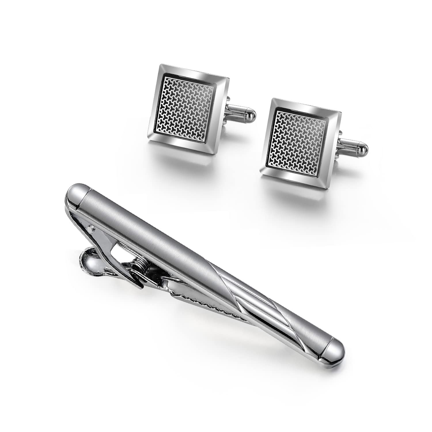 Men's Cufflink and Tie Clip Set Fashion Designs with Luxury Gift Box for Party Business Wedding or Various Occasion
