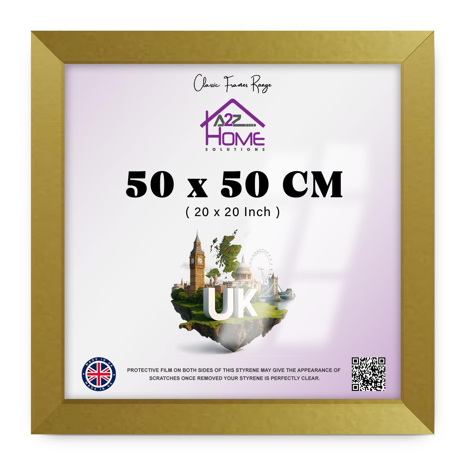A2Z Home Solutions® Gold Frame Photo Poster Display Wall Hanging 50 x 50 cm For Print Picture With Clear Perspex 30x15mm Moulding Mounting Hooks MDF backboard