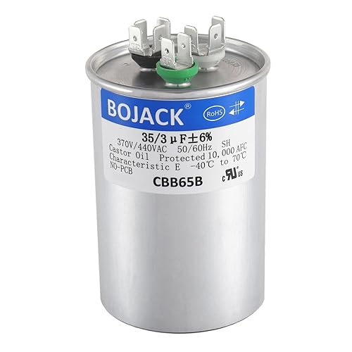 BOJACK 35+3 uF ±6% 35/3 MFD 370/440 VAC CBB65B Condensador redondo de arranque de doble funcionamiento para condensador recto frío o bomba de calor
