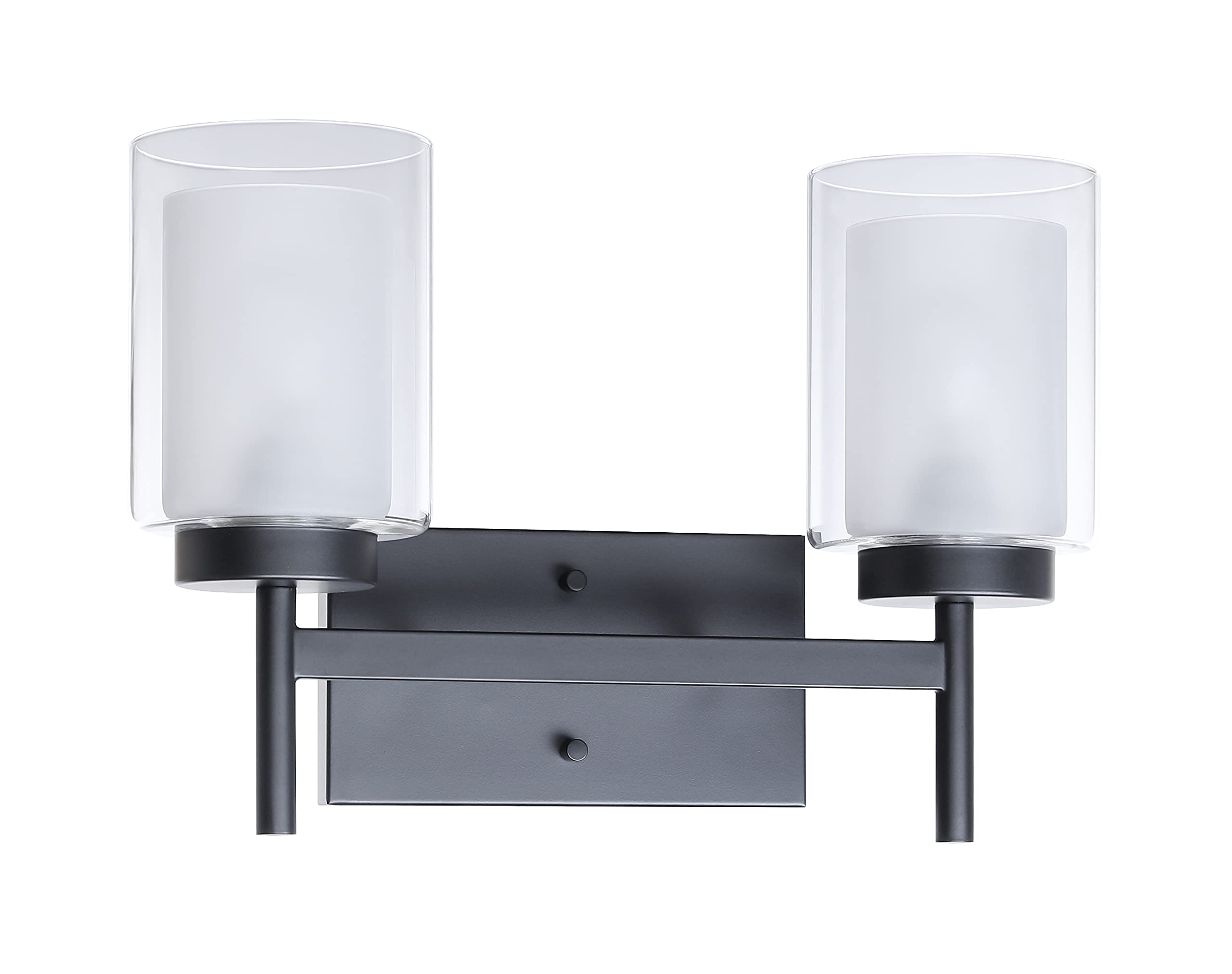 XiNBEi Lighting Black Wall Light, Modern 2 Light Black Bathroom Vanity Lights with Dual Glass for Living Room Hallway Kitchen XB-W1276-2-MB