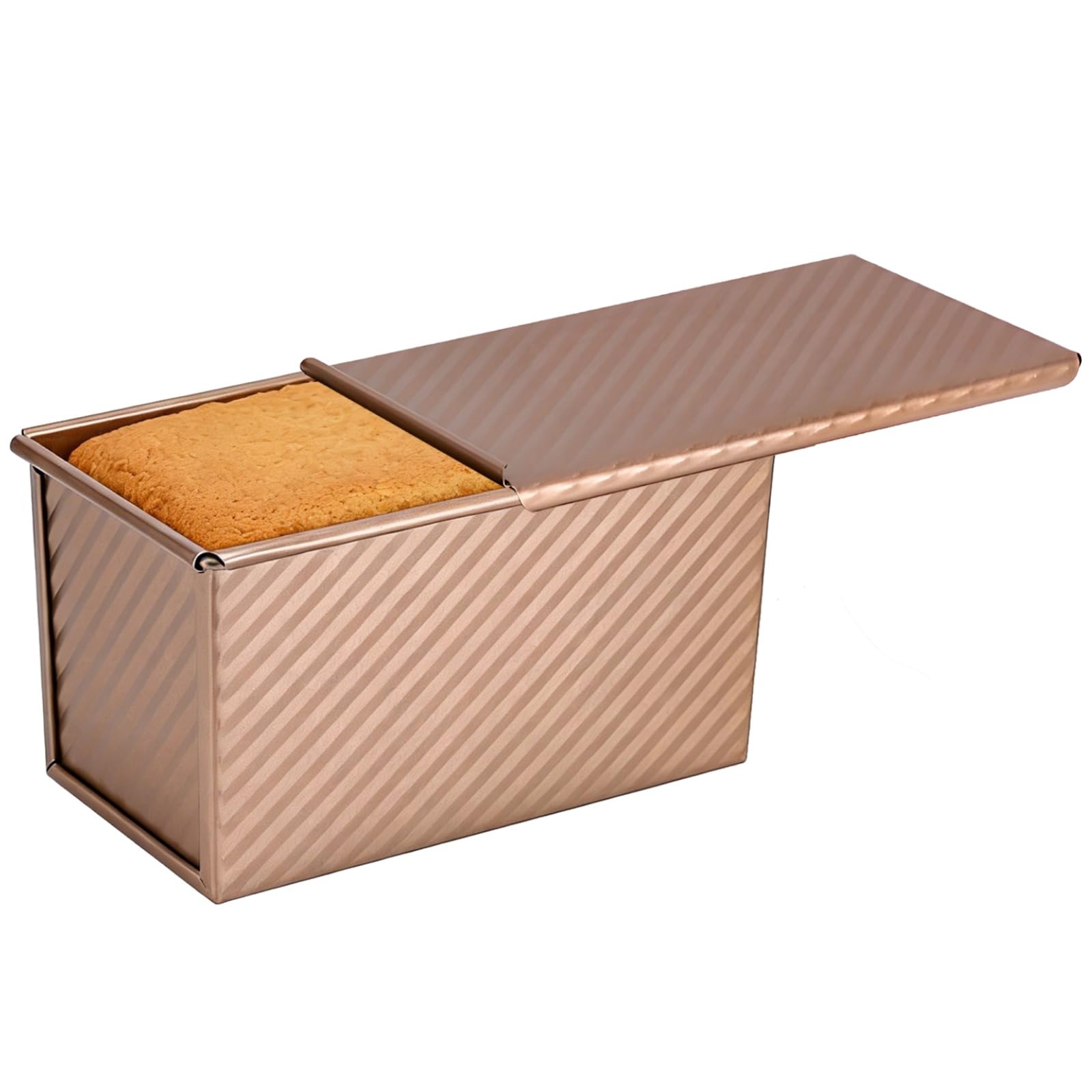 Carbonstahl-Pullman-Kastenform mit Schiebedeckel, 31,7 x 12 x 11,2 cm, Roségold, 750 g Fassungsvermögen, für selbstgemachtes Toastbrot, Brotbackform, ofenfest bis 446 ℉