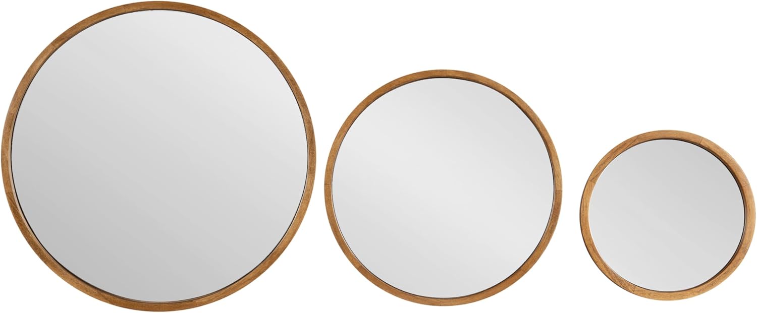 Kate and Laurel Valenti Modern Wooden Round Wall Mirror Set, Set of 3, Varying Sizes, Natural Rustic, Decorative Three-Piece Circle Mirror Set for Use as Bathroom Mirror Decor or Gallery Wall Mirrors