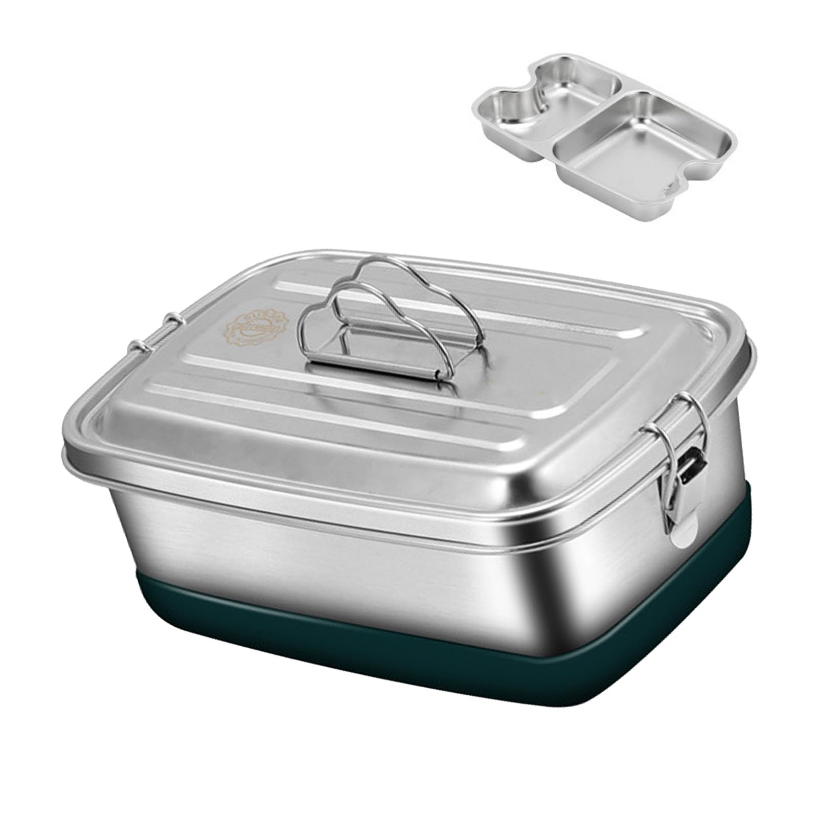 Lonchera de acero inoxidable de doble capa con compartimentos, contenedor de alimentos a prueba de fugas para adultos y niños