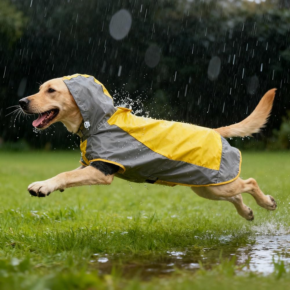 AOOWU Imperméable Chien, imperméable pour Chien étanche avec Bandes réfléchissantes, Manteau de Pluie imperméable pour Chien, Veste de Pluie réglable pour Chiens de Petite, Moyenne et Grande Taille