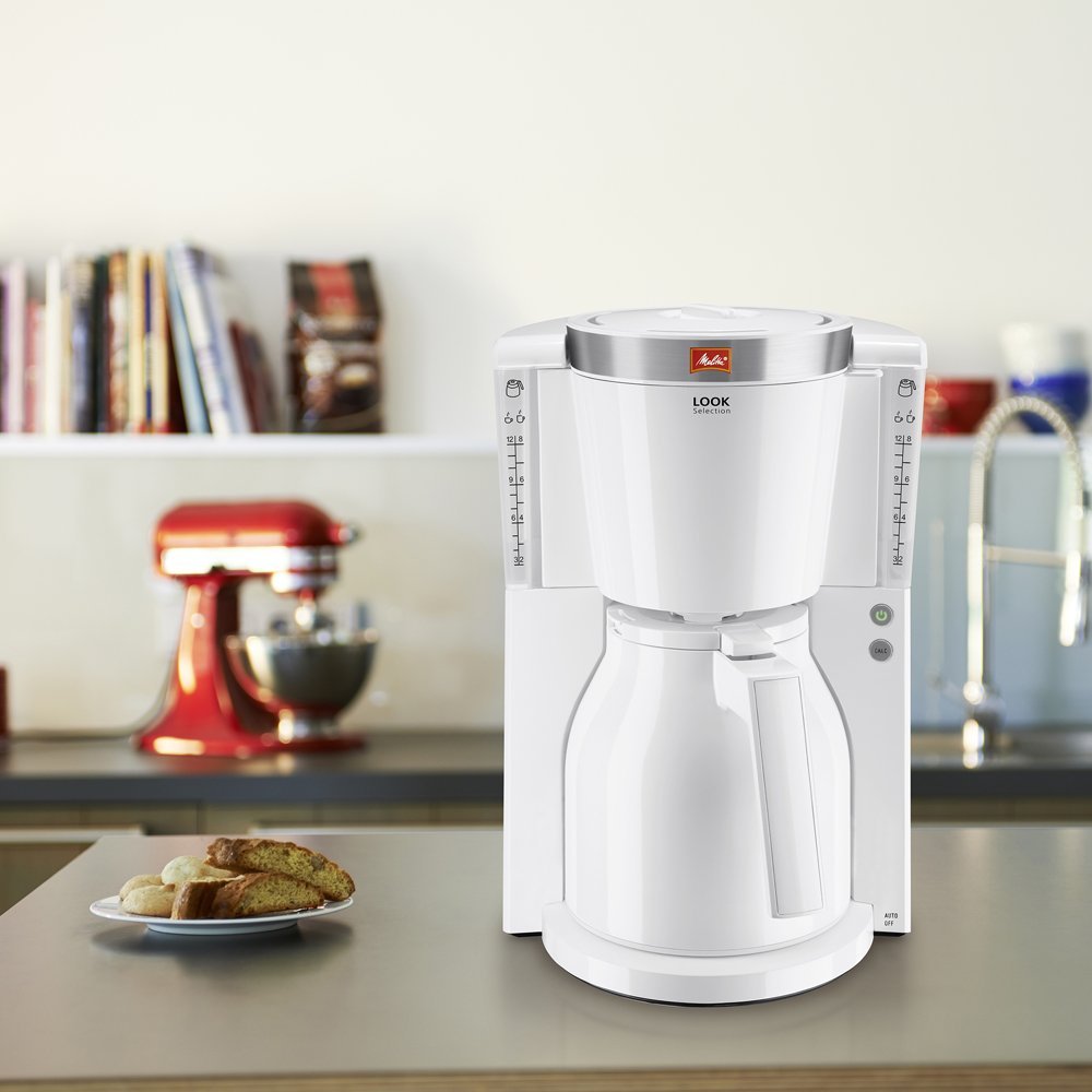 Melitta Cafetière à Filtre avec Verseuse Isotherme, Sélecteur d’Arôme, Look Therm Selection, Blanc/Acier Brossé, 1011-11