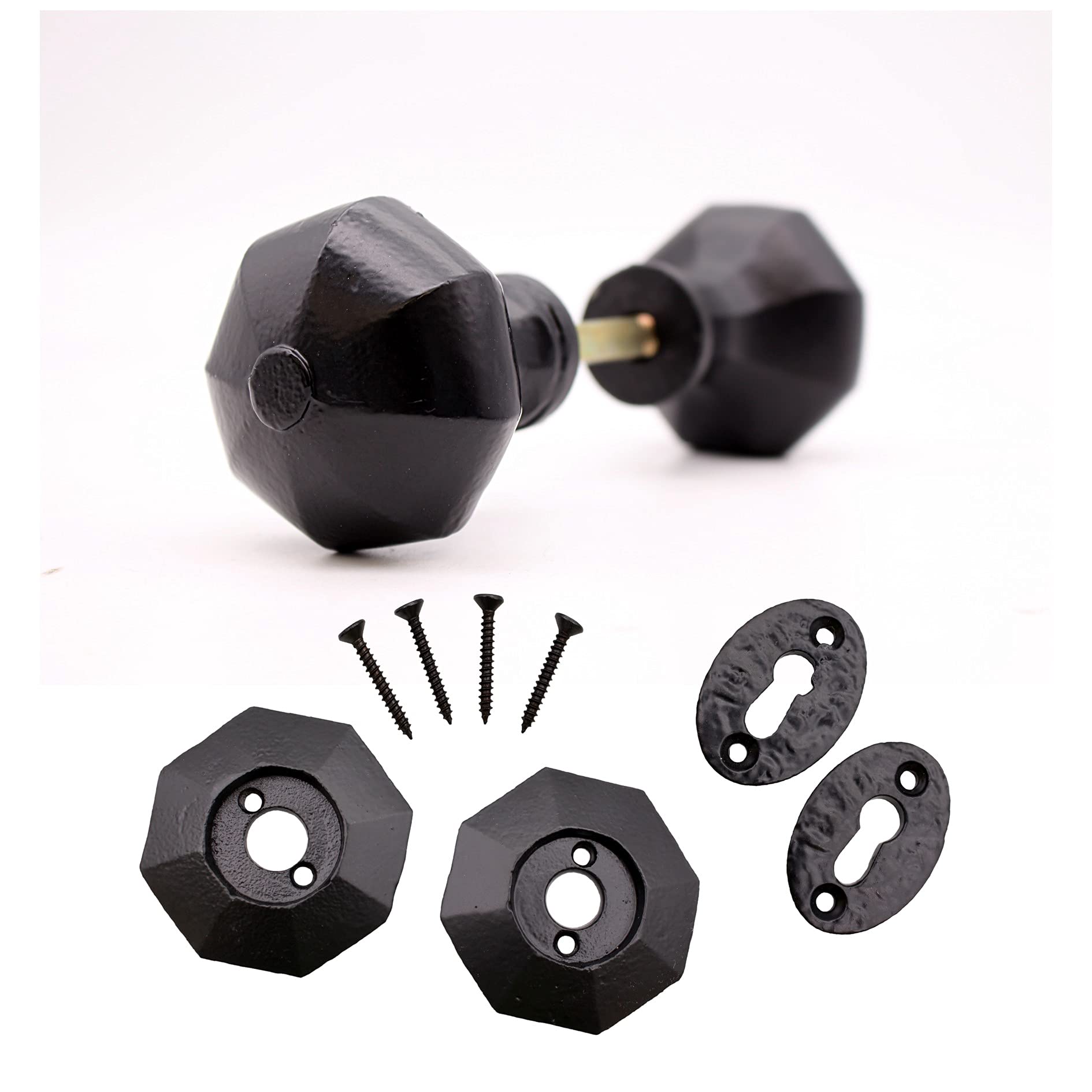 Eai Black Octagonal Mortice Rim Knob Set | 156Mm / 6.6 Inches | Antique