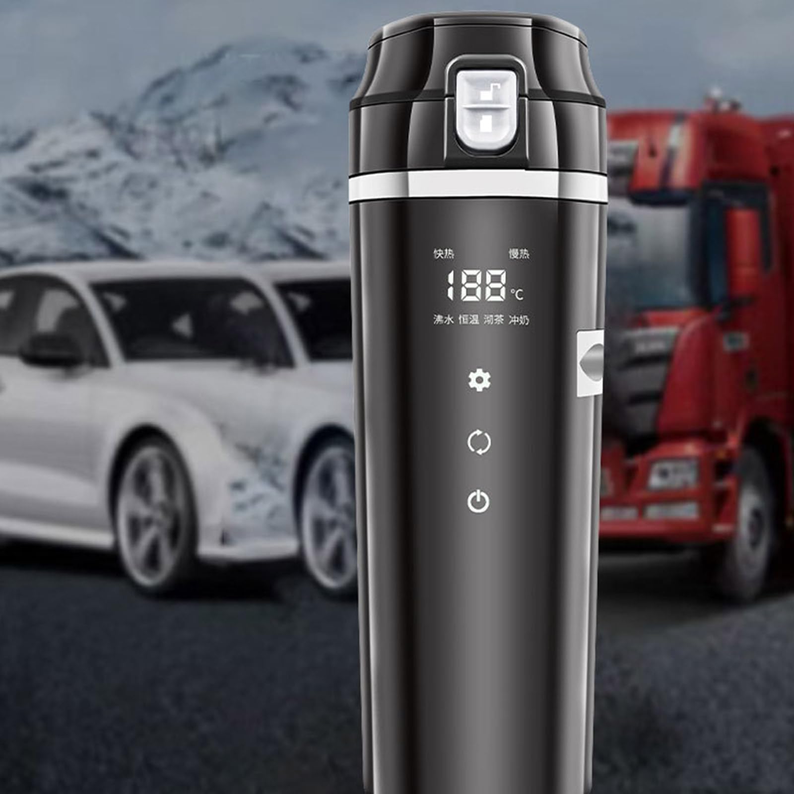 Elegante y portátil taza de calefacción compacta y a prueba de fugas, hervidor eléctrico que se mantiene fresco con bebidas calientes en movimiento