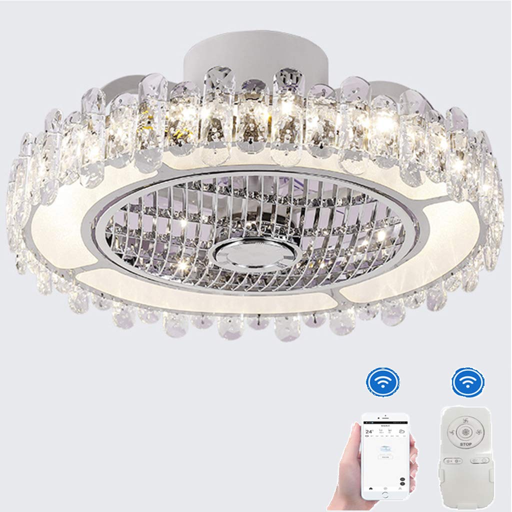 Nowoczesny wentylator sufitowy LED z kryształami, pilot zdalnego sterowania, ciche oświetlenie, technologia jonów ujemnych i ściemniacz, idealny do sypialni, salonu i sypialni EN