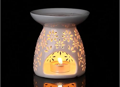 Miniatura 5 de HwaGui - Juego de 2 soportes de cerámica para velas de té y calentador de cera, quemador de aceite esencial de aromaterapia, gran decoración para