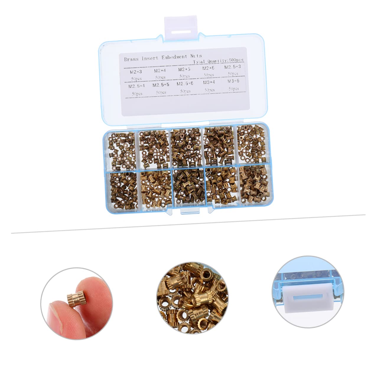 3sets 500pcs Brass Press in Knurled Nuts for Injection Molding Threaded Inserts for Parts Automotive Components and Mobile Phone Cases 500pcs*3