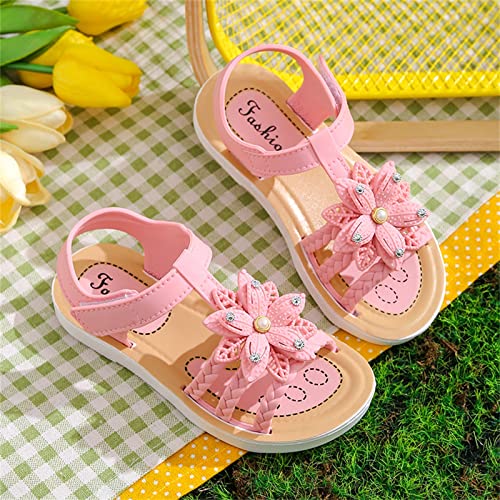 Flower Sandals for Girls, Open Toe Soft Flat Shoes Fashion Comfortable Bow Lightweight Girls Princess Dress Shoes (Pink, 4-4.5 Years Little Child)3