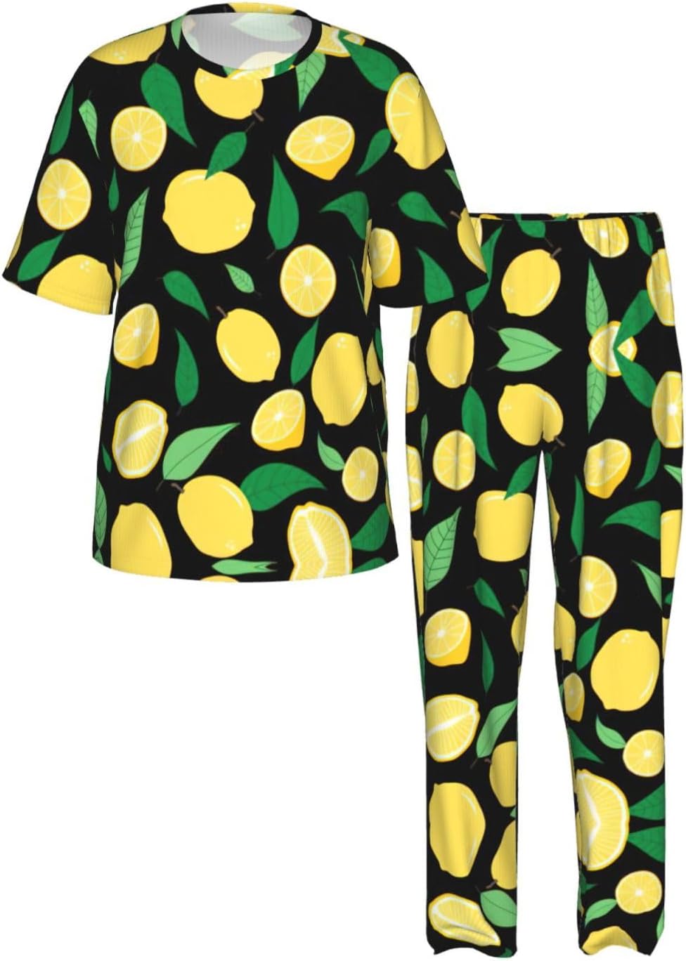 Men'S 2 Piece Loungewear Pajama Set Lemon Fruit Print Short Sleeve Tee Top And Pants Set S-3xl
