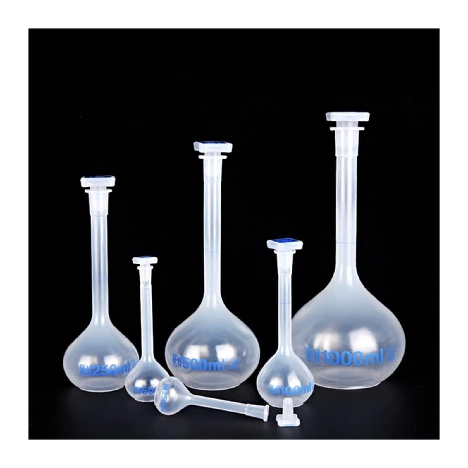 Matraz de vidrio para laboratorio, Matraz volumétrico de cuello largo de plástico blanco transparente 25-1000 ml de alta temperatura 4/1/4/2/4/1 piezas(500ml 1pc)