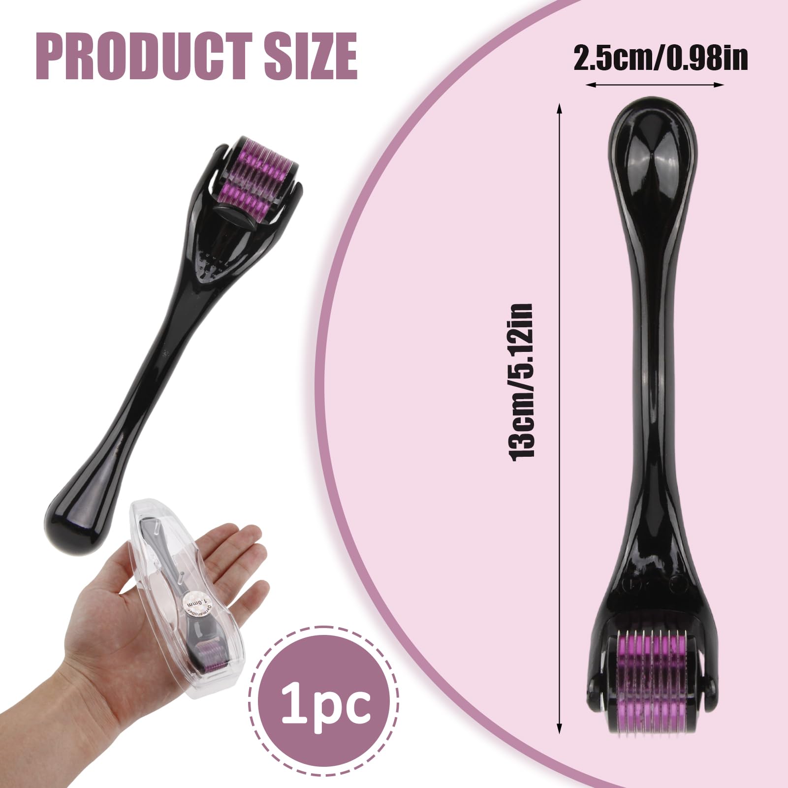 Rodillo Derma Roller con 540 agujas de titanio (1 mm) para microneedling facial, barba y cabello, promueve el crecimiento de la barba, el crecimiento del cabello y reduce las cicatrices para una piel
