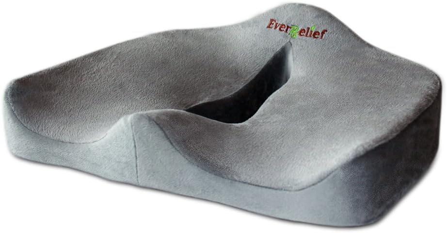 Orthopedic Coccyx Seat Cushion ✮ Comfort and Relief for Back, Tailbone and Sciatica Pain ✮ Memory Foam 100% EverRelief® Guaranteed ✮ Non Slip Bottom